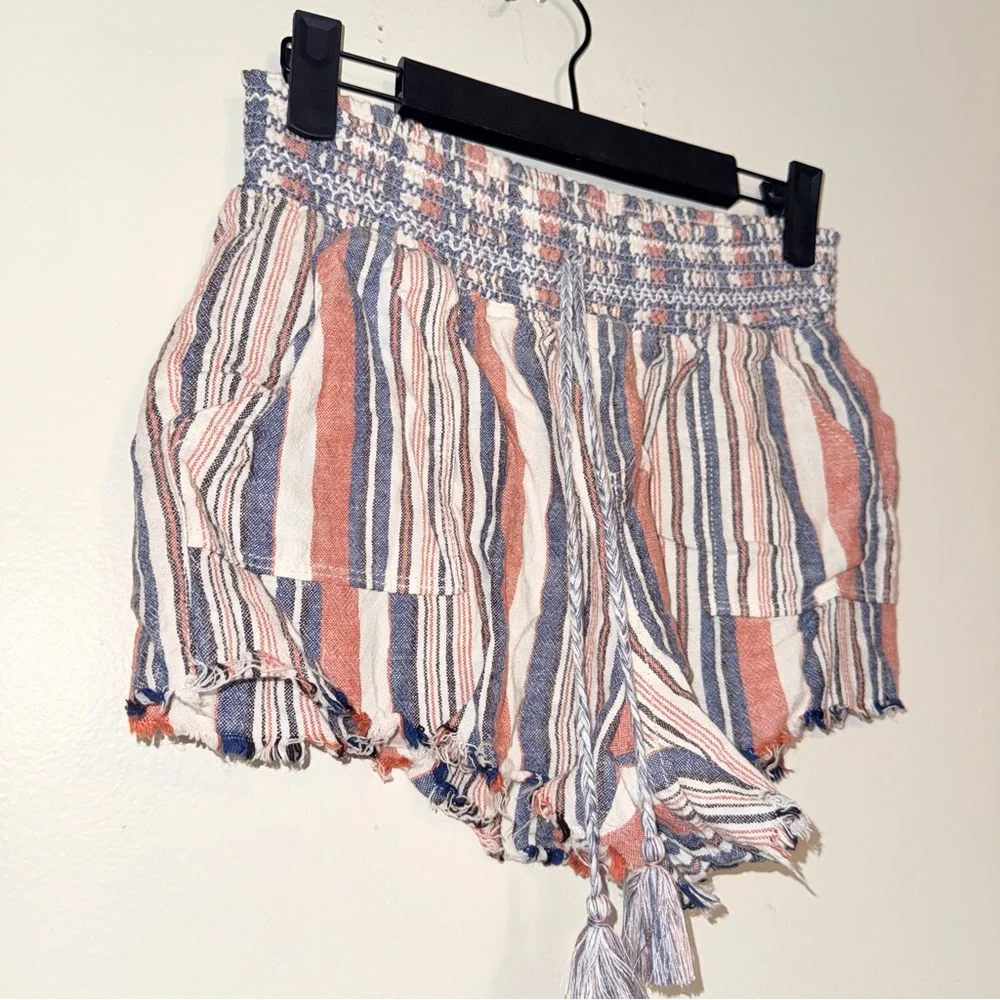 Rewash Striped High Waist Tassel Shorts in Blue, Orange, White